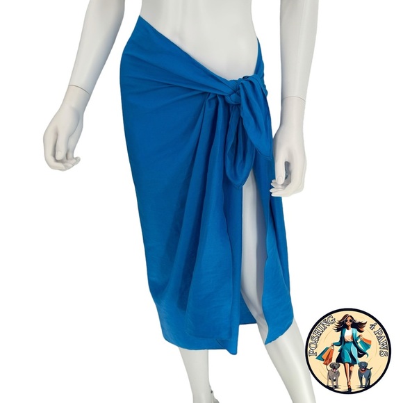 AEXAE Linen Wrap Beach Sarong Swim Cover Up Midi Skirt Pareo Ibiza Blue One Size - Picture 9 of 11
